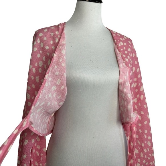 Anthropologie Womens Polka Dot Tie Front Crop Kimono Top One Size Pink White NWT - Picture 9 of 13
